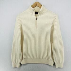 IL GRANCHIO Sweater Mens S Wool Blend 1/4 Zip Ribbed Jumper Pullover Off White